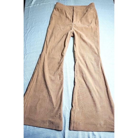 Flying Tomato Pants - Flying Tomato Bell Flare Bottom Corduroy Pants Women Size L High Rise Beige Boho